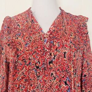 Democracy Patterned Crinkle Sleeve Hobo Boho Top